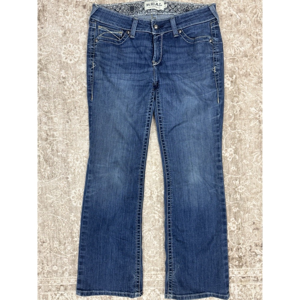 Ariat Real Riding Ripstitch Womens Jeans Ocean 31R Cowgirl Southwestern Rodeo